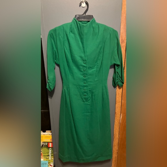 Authentic Original Vintage Style Dresses & Skirts - Vintage 1950’s Lilli Diamond Green Dress with Gathered Back Size S/M(?)